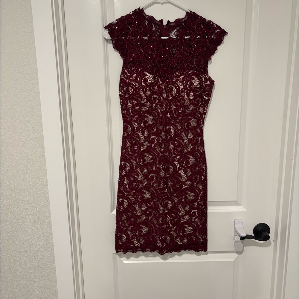 Sequin Hearts Wine Lace Mini Dress